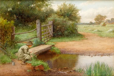 Trying his Luck, Fishing in the brook